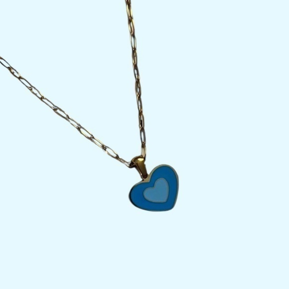 Gold Necklace with Blue Heart Pendant